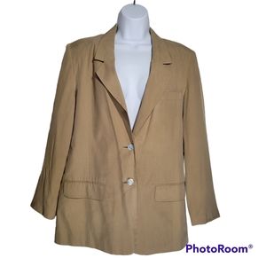 100% Silk Khaki Blazer with Shell Buttons – Fully Lined, Size Medium